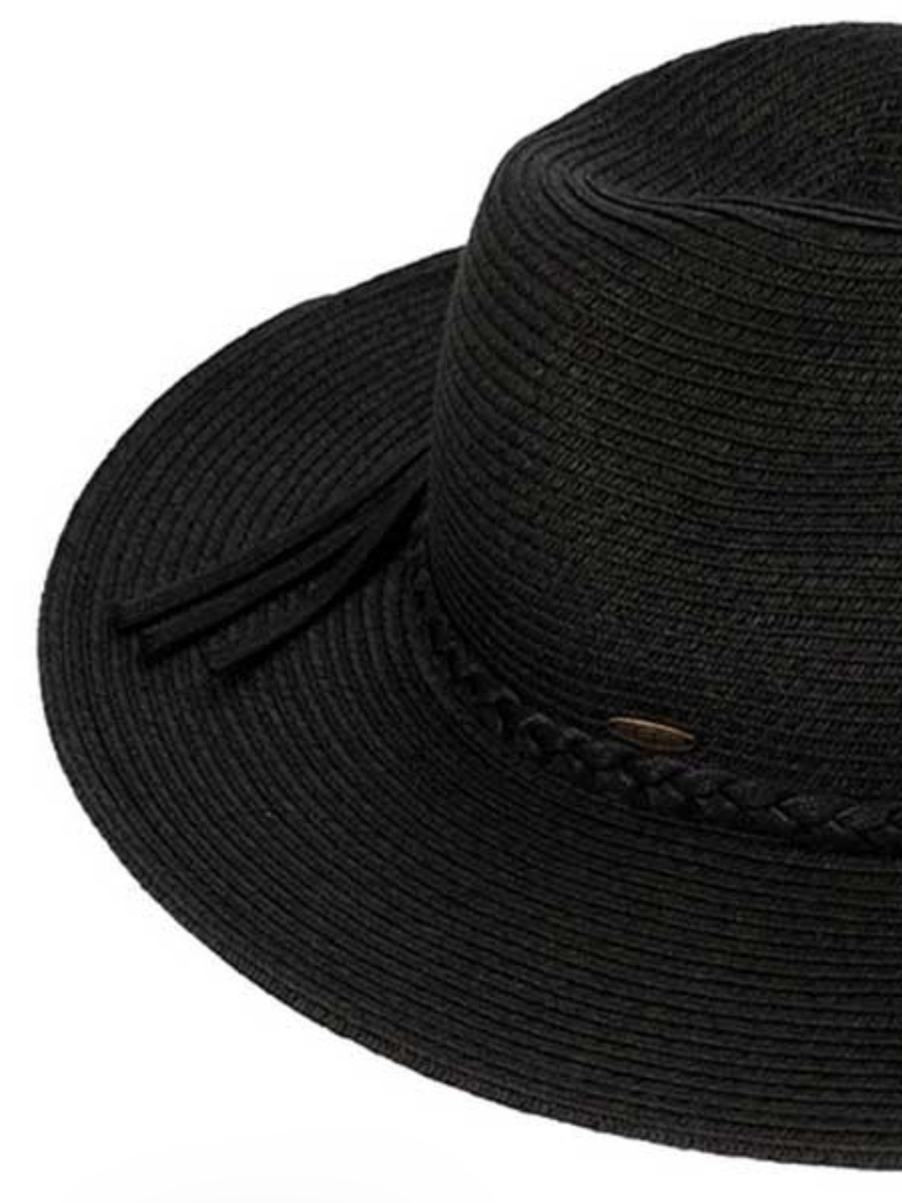 C.C New Black Wide-Brim Black Paper Braid Gambler Crown Sun Hat NWOT - Picture 11 of 15